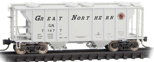 Micro-Trains Pullman-Standard PS-2 2-Bay Covered Hopper - Ready to Run -- Great Northern #2 (gray, black, red, Slanted Lettering, Small Rocky Logo) - 489-9500012
