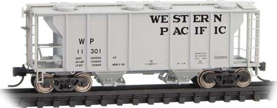 Micro-Trains Pullman-Standard PS-2 2-Bay Covered Hopper - Ready to Run -- Western Pacific #1 (gray, black) - 489-9500021