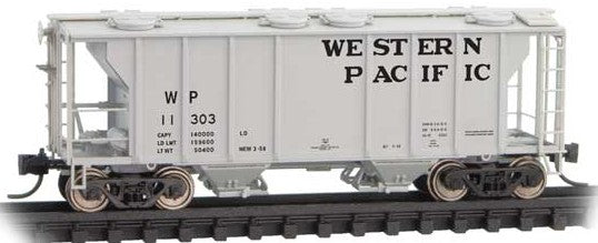 Micro-Trains Pullman-Standard PS-2 2-Bay Covered Hopper - Ready to Run -- Western Pacific #2 (gray, black) - 489-9500022