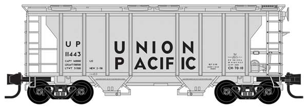 Micro-Trains PS-2 2-Bay Covered Hopper - Ready to Run -- Union Pacific #11443 (As Delivered 1958, gray, black) - 489-9500031