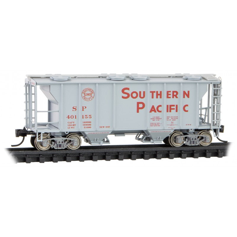Micro-Trains PS-2 2-Bay Covered Hopper - Ready to Run -- Southern Pacific #401155 (gray, red) - 489-9500071
