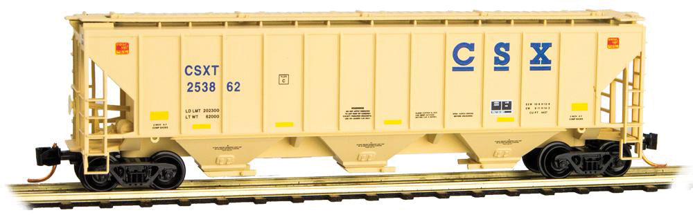 Micro-Trains Pullman-Standard PS-2 CD 4427 3-Bay Covered Hopper - Ready to Run -- CSX Transportation #253862 (tan, blue) - 489-9600130