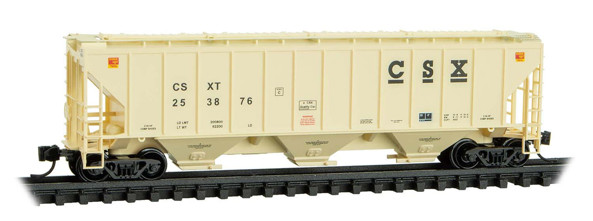 Micro-Trains N Pullman-Standard PS-2 CD 4427 High-Side 3-Bay Covered Hopper - Ready to Run -- CSX #253876 (beige, black)