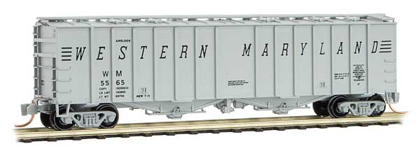 Micro-Trains 50' Airslide Covered Hopper - Ready to Run -- Western Maryland #5565 (gray, black, Speed Lettering) - 489-9800060