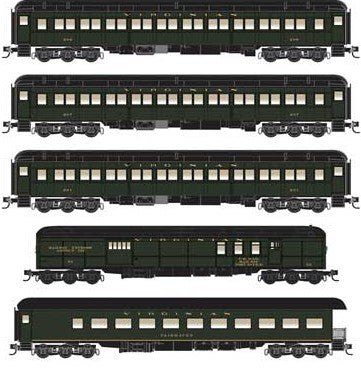 Micro-Trains Heavyweight Passenger 5-Car Set w/Jewel Cases - Ready to Run -- Virginian (Pullman Green, black) - 489-98300196