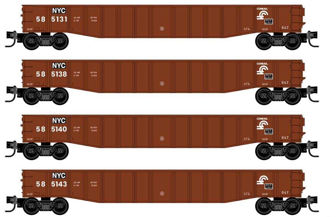 Micro-Trains N 50' 15-Panel Fixed-End Gondola 4-Pack in Jewel Cases - Ready to Run -- Conrail #585131, 585138, 585140, 585143 (Boxcar Red)