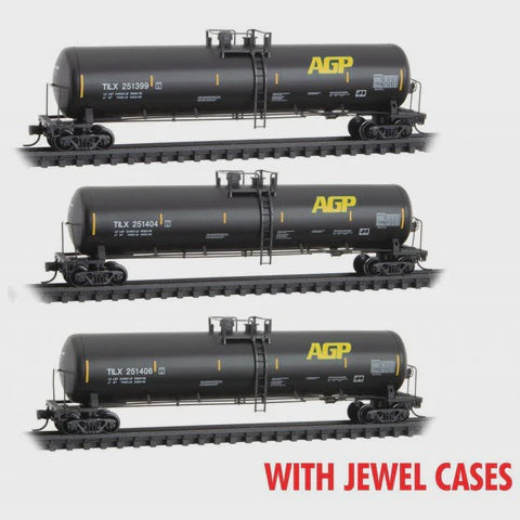 56' General-Service Tank Car 3-Pack - Ready to Run -- AGP Refined Oil/AG Processing
