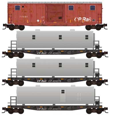 Micro-Trains Camp Car Set - Bunk & 3 Flats w/Trailers - Jewel Case - Ready to Run -- Canadian Pacific #24956, 424272, 424276, 424621 - 489-98302212
