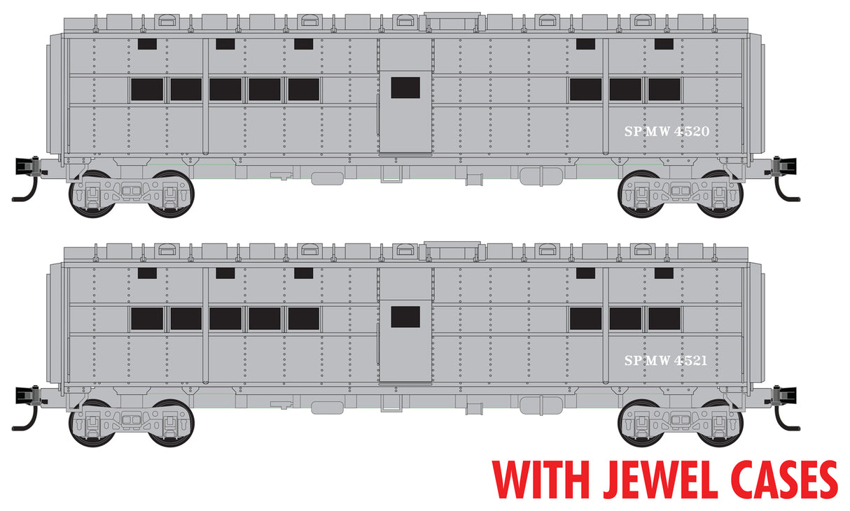 MOW Camp/Bunk Car Converted Troop Kitchen 2-Pack - Ready to Run, Jewel Case -- Southern Pacific #4520, 4521 (light gray)