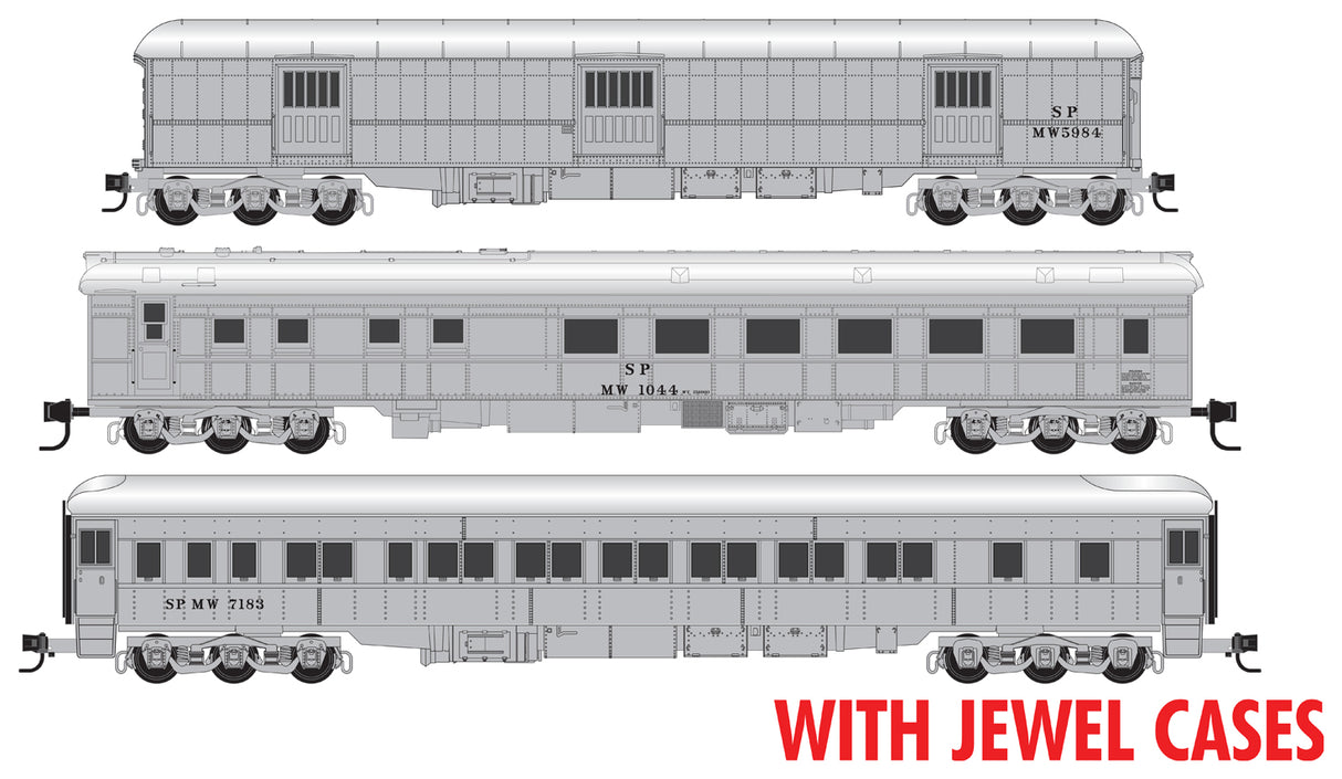 MOW Converted Sleeper, Diner, Horse/Baggage Cars - Ready to Run, Jewel Case -- Southern Pacific #5984, 1044, 7183 (light gray)