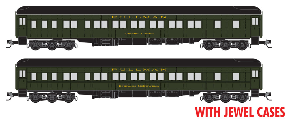 Hospital Car 2-Pack - Ready to Run - Jewel Case -- Chicago & North Western/Pullman Joseph Lister, Ephraim McDowell (green)