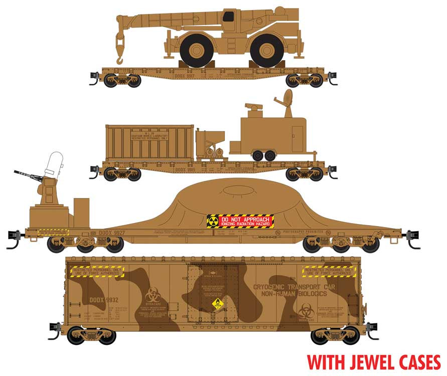 Micro-Trains N Area 51 4-Car Set - Ready to Run w/Load Kits - Jewel Cases -- 3 Flatcars w/Loads, 1 50' Boxcar (Camuflage)