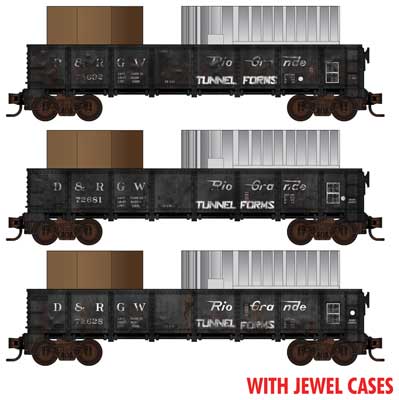 Micro-Trains N 40' Drop-Bottom Gondola w/Tunnel Forms Load 3-Pack - Ready to Run - Jewel -- Denver & Rio Grande Western #72692, 72628, 72681 (Weathered, black)