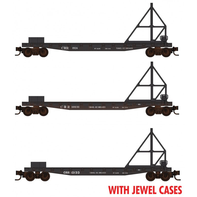 Micro-Trains N-Scale 50' Fishbelly-Side Flatcar w/Ice Breaker Kit 3-Pack - Ready to Run - Jewel -- Clinchfield #10124, 10133, 10131 (Weathered, black)