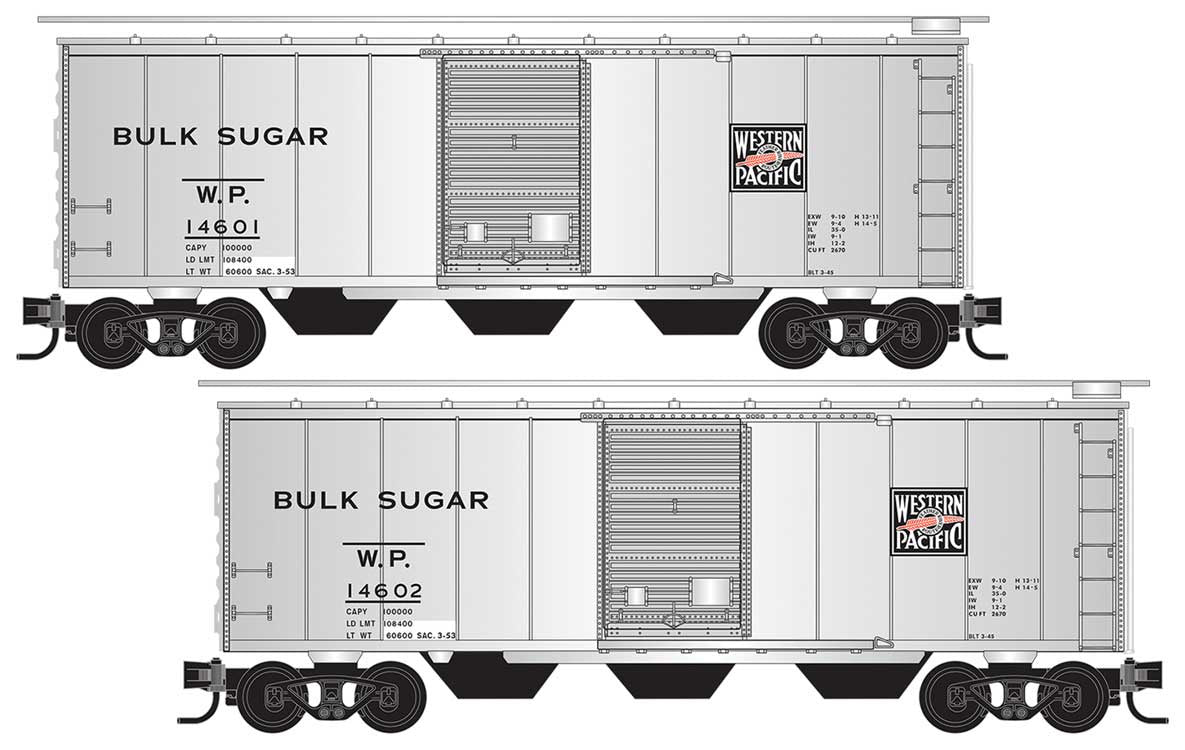 Micro-Trains N Bulk Sugar Car 2-Pack - Ready to Run -- Western Pacific #14601, 14602 (silver, black, Feather Logo)