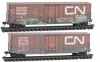 Micro-Trains 489-98305017 50' Boxcar w/8' Plug Door, No Roofwalk, Short Ladders 2-Pack - Ready to Run -- Canadian National #400607, 401439 (Weathered, Boxcar Red, Noodle Logo, Graff - 489-98305017