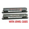 Micro-Trains 50' 15-Panel Fixed-End Fishbelly-Side Gondola 2-Pack Jewel Case - Ready to Run -- Illinois Central Gulf #245056, 245669 (Weathered, black, 1 w/orange letterin - 489-98305044