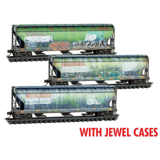 Micro-Trains N-Scale 3-Bay Covered Hopper MRL Weathered 3-Pack
