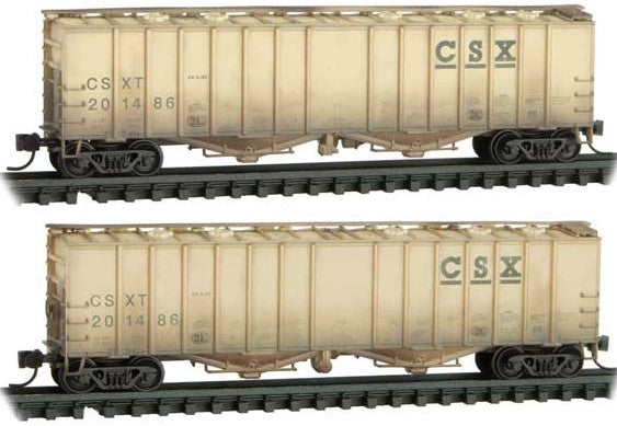 Micro-Trains 50' Airslide Covered Hopper - Ready to Run -- CSX #201486 (Weathered, beige, black, Family Tree #11) - 489-9844033