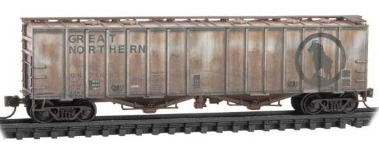 Micro-Trains 50' Airslide Covered Hopper - Ready to Run -- Great Northern #71683 (Weathered, gray, black, Large Rocky Silhouette) - 489-9844210
