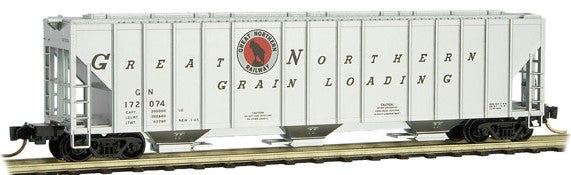 Micro-Trains Evans 100-Ton 3-Bay Covered Hopper - Ready to Run -- Great Northern #172074 (aluminum, black, red Rocky Silhouette Logo) - 489-9900170