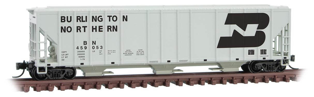 Micro-Trains Evans 100-Ton 3-Bay Covered Hopper - Ready to Run -- Burlington Northern 459053 (light gray, black, Large Logo) - 489-9900312