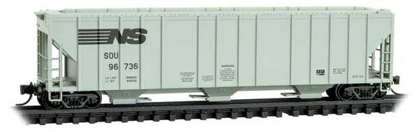 Evans 100-Ton 3-Bay Covered Hopper - Ready to Run -- Norfolk Southern #96736 (gray, black)