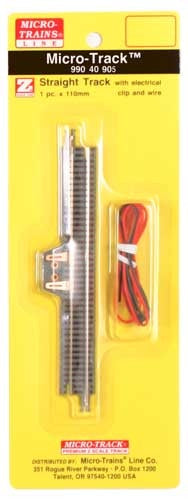 Micro-Trains Z Scale, Micro-Track Code 55 Nickel Silver Rails w/Dual Joining System (DJS)(TM) -- 4-11/32" 110mm Straight Terminal Track w/Electrical Clips & Wire - 489-99040905