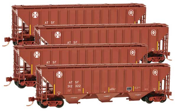 Micro-Trains Pullman-Standard PS-2 CD 4427 High-Side 3-Bay Covered Hopper - Ready to Run -- Santa Fe 312322, 312548, 312573, 312575 (Boxcar Red, Small Q & ATSF Logos) - 489-99300136