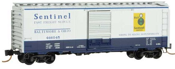 Micro-Trains 40' Single-Door Boxcar - Ready to Run -- Baltimore & Ohio 466045, 466056, 466272, 466284 (Sentinel, silver, blue) - 489-99300156