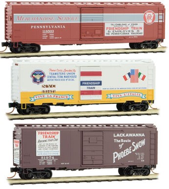 Micro-Trains Friendship Train 3-Pack -- 1 Each: NYC 40' Box, DL&W 40' Box, PRR 50' Box - 489-99301670