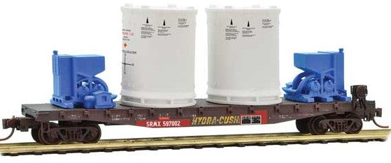 Micro-Trains 50' Fishbelly-Side Flatcar, Titan Rocket Booster Load 3-Pack - Ready to Run -- SRMX 597002, 597004, 597008 (Ex-SP, Boxcar Red; White Load) - 489-99301680