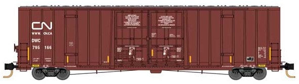 Micro-Trains 60' Rib-Side, Double-Plug-Door High-Cube Boxcar 3-Pack - Ready to Run -- Canadian National DWC 795166, 795194, 795297 (Boxcar Red, Website Logo) - 489-99301870