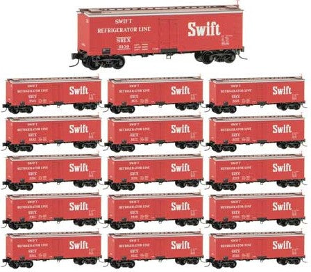 Micro-Trains 36' Wood-Sheathed Ice Reefer 16-Pack - Ready to Run -- Swift (Clean, Unweathered, red, white) - 489-99301920