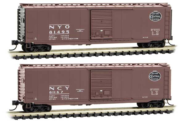 Micro-Trains 50' Single-Door Boxcar 2-Pack - Ready to Run -- New York Central NYO 81495, NCY 81167 (April Fools, Boxcar Red, white, black - 489-99302040