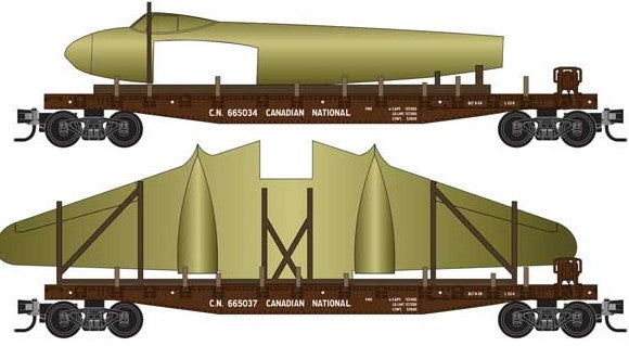 Micro-Trains 50' Fishbelly-Side Flatcar w/Side Brake Wheel & Mosquito Aircraft - Ready to R -- Canadian National #665034, 665037 (Boxcar Red) - 489-99302202