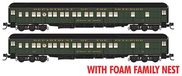 Micro-Trains Pullman Plan #3410 Heavyweight 12-1 Sleeper 2-Pack Foam Nest - Ready to Run -- United States Department of the Interior #7, 10 (Pullman Green, black) - 489-99302213