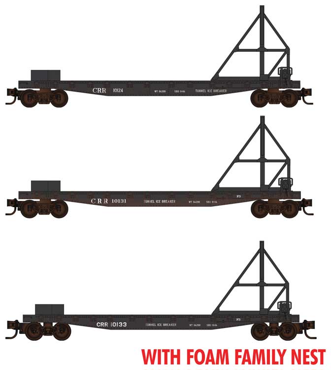 Micro-Trains N-Scale 50' Fishbelly-Side Flatcar w/Ice Breaker Kit 3-Pack - Ready to Run - Foam -- Clinchfield #10124, 10133, 10131 (Weathered, black)