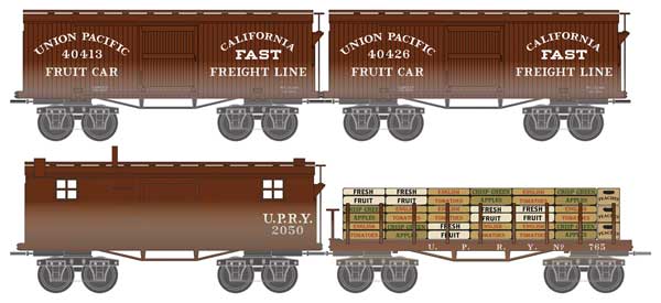 Micro-Trains Civil War Era 2 Boxcar, Flatcar w/Load, Conductor Car - Ready to Run -- Union Pacific 40413, 40426, 765, 2050 (Boxcar Red, Fast Freight Markings) - 489-99302291