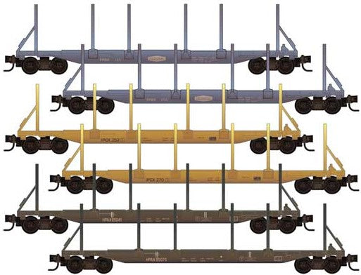 Micro-Trains Evans 65' 100-Ton Log Car 6-Pack - Ready to Run -- FBPX 135, FBPX 256, IPCX 252, IPCX 270, HPAX 85041, HPAX 85075 (Weathered) - 489-99305019