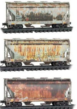 Micro-Trains ACF 39' 2-Bay Center-Flow Covered Hopper Round Hatch Foam Nest 2-Pack RTR -- Southern Railway #91809, 91165, 91849 (Weathered, gray) - 489-99305037