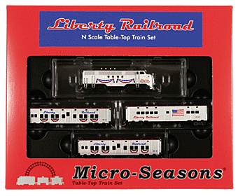 Micro-Trains Micro-Seasons(R) Liberty Town USA Series -- Train Set; Powered FT Diesel, 2 Sleepers, Diner (red, white & blue) - 489-99321030
