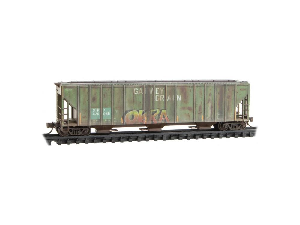 Micro-Trains Evans 100-Ton 3-Bay Covered Hopper - Ready to Run -- Southern Illinois Railcar SIRX #475068 (Weathered, Ex-Gargey Grain, green, g - 489-9944340