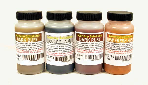 Scenery Solution Wash Set -- Set B: Dark Buff, Quick Age, Dark Rust, New Fresh Rust