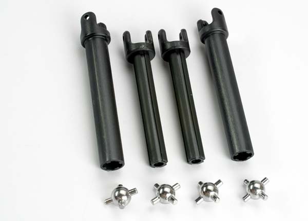 Traxxas 4951X Half shafts, long (heavy duty) (external-splined (2) & internal-splined (2))/ metal u-joints (4) - TRA4951X
