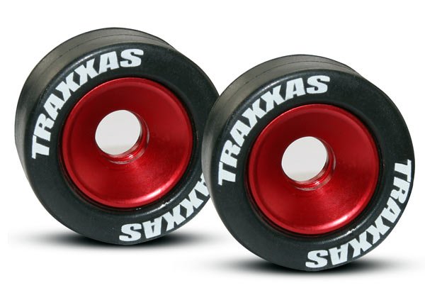 Traxxas 5186 Wheels, aluminum (red-anodized) (2)/ 5x8mm ball bearings (4)/ axles (2)/ rubber Tires (2) - TRA5186