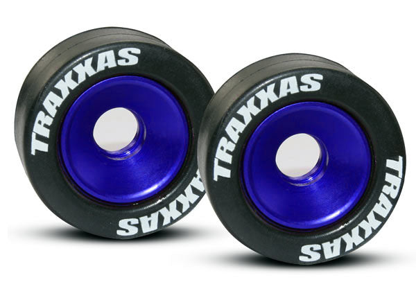 Traxxas 5186A Wheels, aluminum (blue-anodized) (2)/ 5x8mm ball bearings (4)/ axles (2)/ rubber Tires (2) - TRA5186A