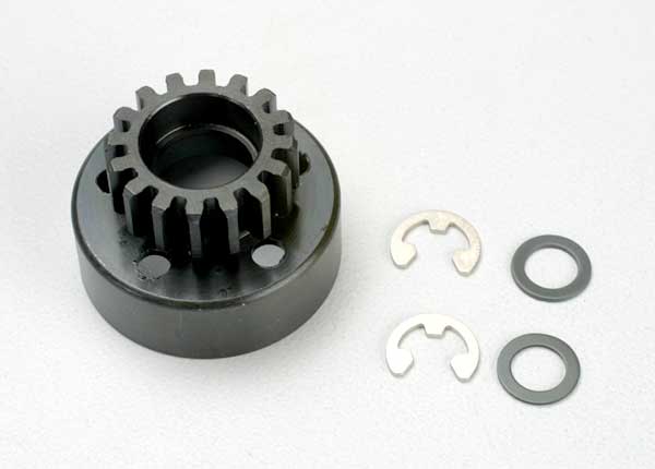 Traxxas 5216 Clutch bell (16-tooth)/5x8x0.5mm fiber washer (2)/ 5mm e-clip (requires 5x11x4mm ball bearings part #4611) (1.0 metric pitch) - TRA5216