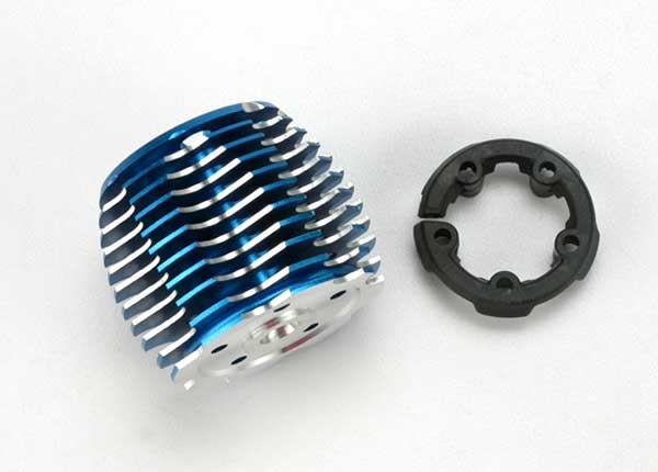Traxxas 5237 Cooling head , PowerTune (machined aluminum , - Blue-anodized) (TRX 2.5 and 2.5R) / head protector (plastic) - TRA5237