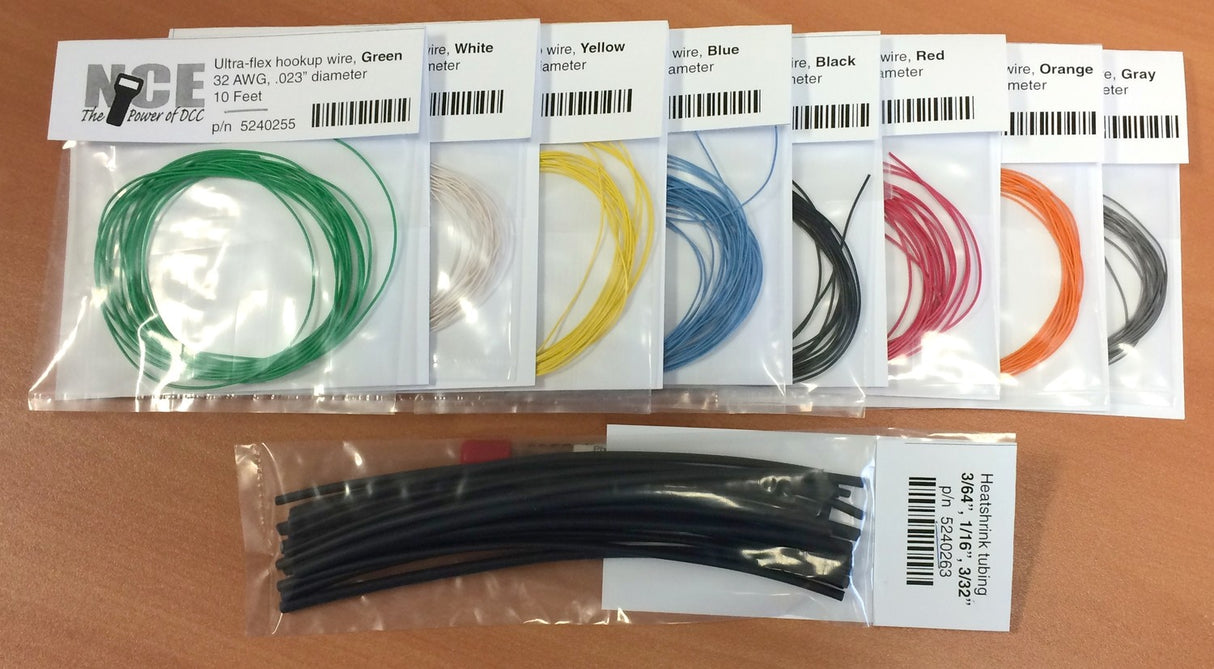 NCE Locomotive Wiring Kit -- 10' Each of 8 Colors & Heat-Shrink Tubing - NCE 5240242